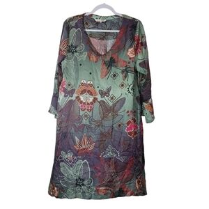 Odd Molly 3/4 Sleeve Tropical Print Midi Dress- size L